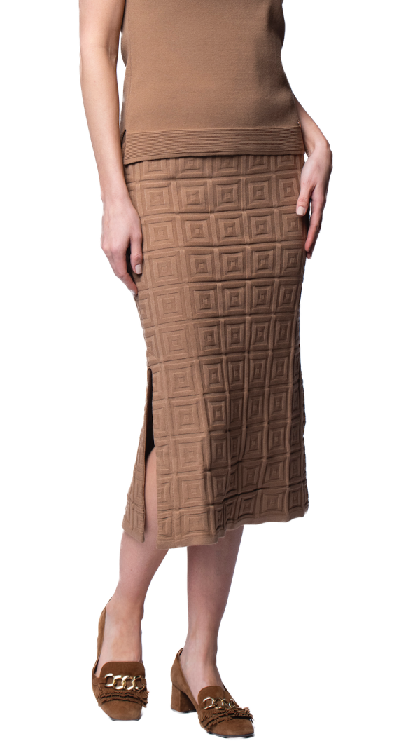 Sabrina Square Pattern Midi Straight Skirt - Mocha For Sale