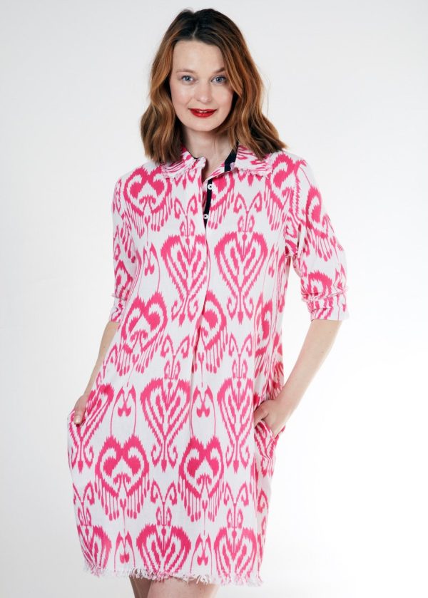 Chatham Dress - Pink White Ikat Online