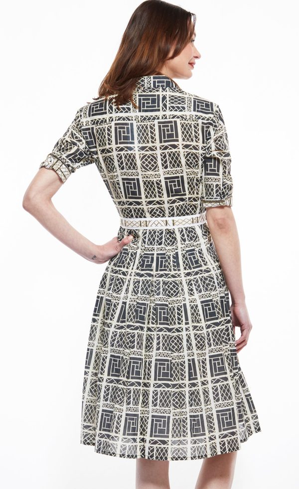 Mrs Maisel Dress - Black and Beige Wicker Print Fashion