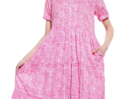 Palm Desert Long Dress - Fuschia And White Criss Cross Pattern For Sale