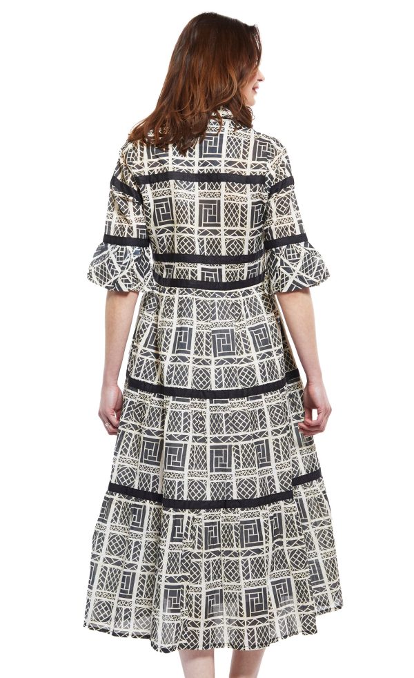 Miami Midi Dress- Black White Wicker With Black Ribbon Trim on Sale