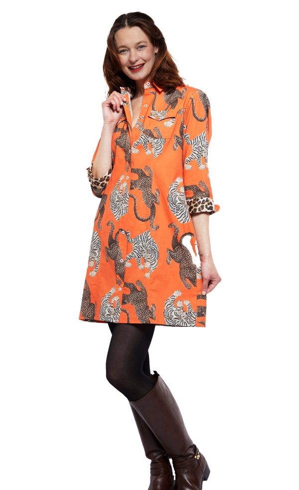 Sag Harbor Dress - Rust Ground With Big Cats Cheap