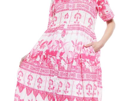 Palm Desert Long Dress - Pink with Ikat Print Cheap