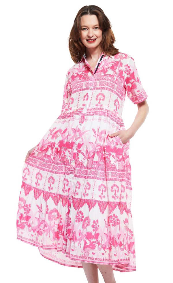 Palm Desert Long Dress - Pink with Ikat Print Cheap