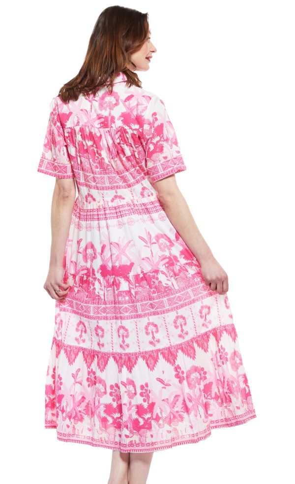 Palm Desert Long Dress - Pink with Ikat Print Cheap