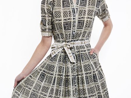 Mrs Maisel Dress - Black and Beige Wicker Print Fashion