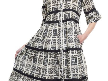 Miami Midi Dress- Black White Wicker With Black Ribbon Trim on Sale