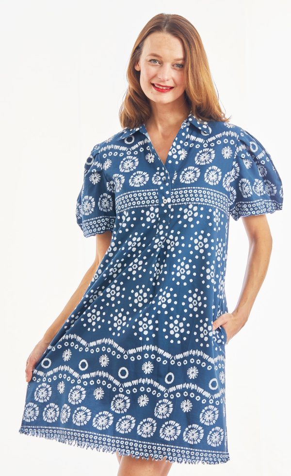 Beaufort Dress Puff Sleeve Ikat Print on Sale