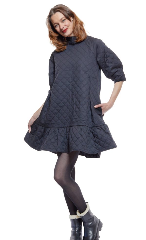 St. Tropez Softly Quilted Black Poplin Dress For Discount