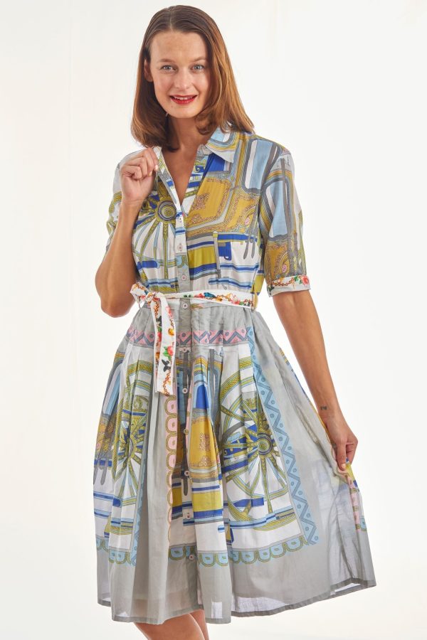 Mrs Maisel Dress - Wheel Print Navy Grey For Discount