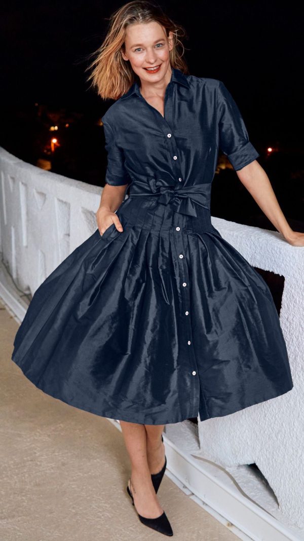 Mrs Maisel Silk Dress -  Navy Discount