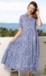 Palm Desert Long Dress - Navy White Criss Cross Little Boxes Cotton Voile Discount