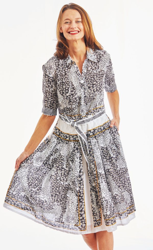 Mrs Maisel Dress - Black And White Daisies With Cheetah Voile Sale