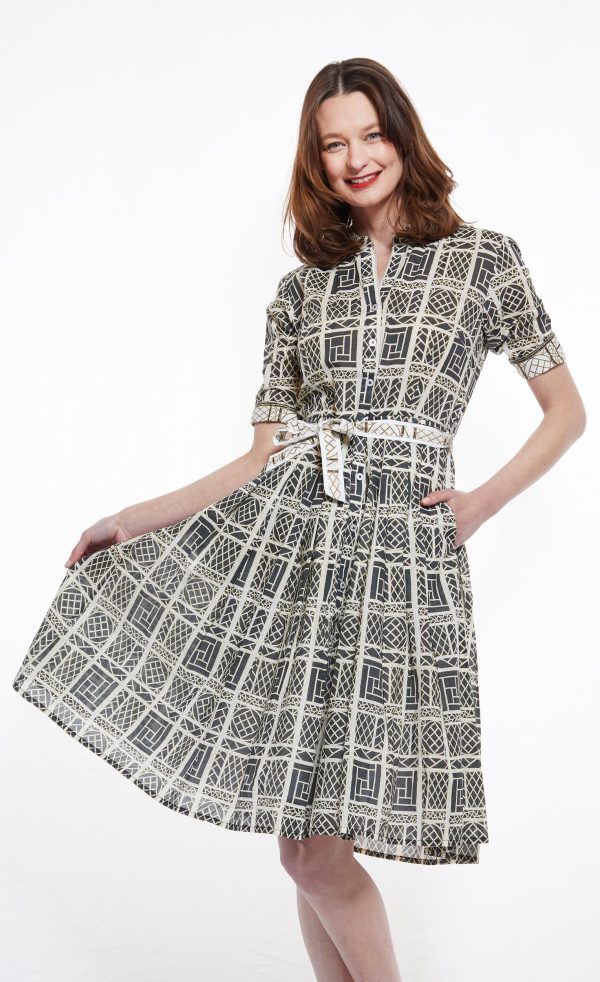 Mrs Maisel Dress - Black and Beige Wicker Print Fashion