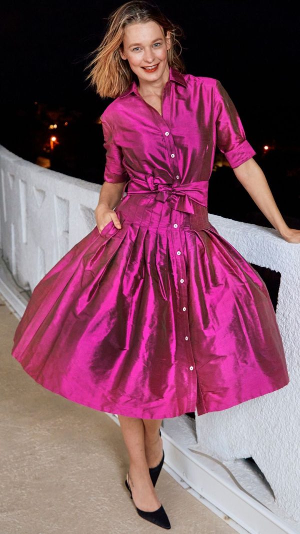 Mrs Maisel Silk Dress - Fuchsia Online Hot Sale