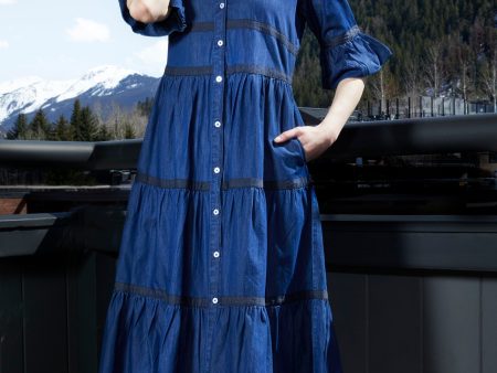 Miami Midi Dress - Denim With Black Ribbon Trim on Sale