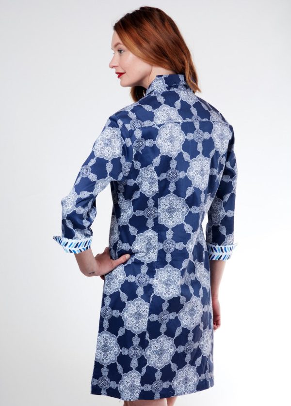 Sag Harbor Dress - Navy Gound Medallion Print For Sale