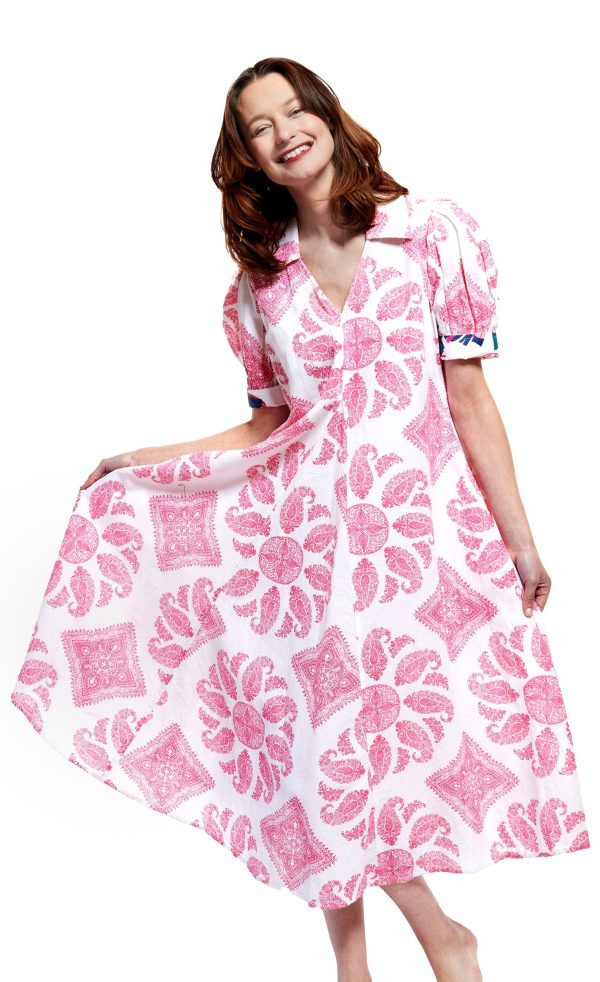 Montauk Dress - Pink White Paisley Discount