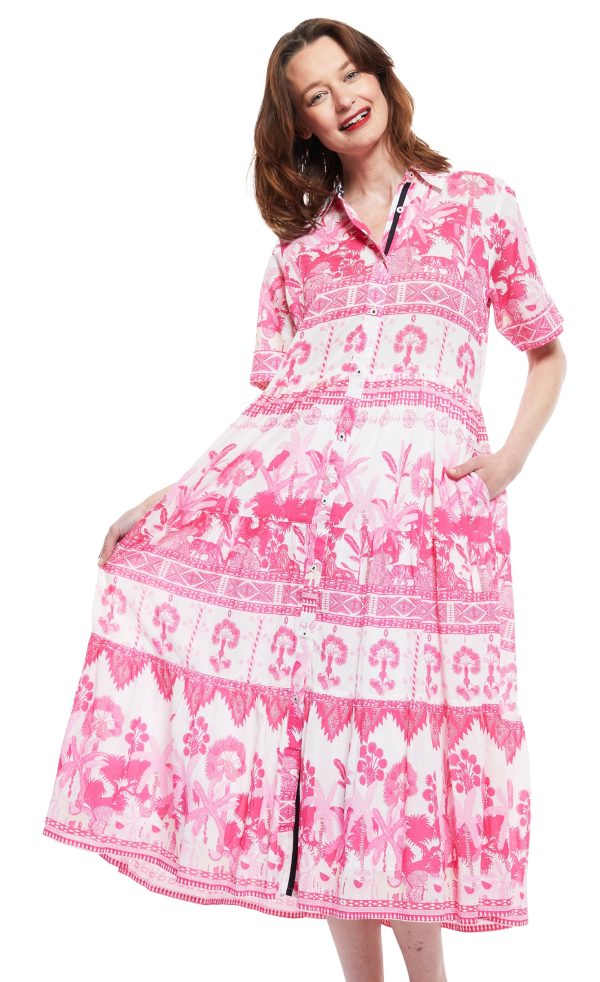 Palm Desert Long Dress - Pink with Ikat Print Cheap