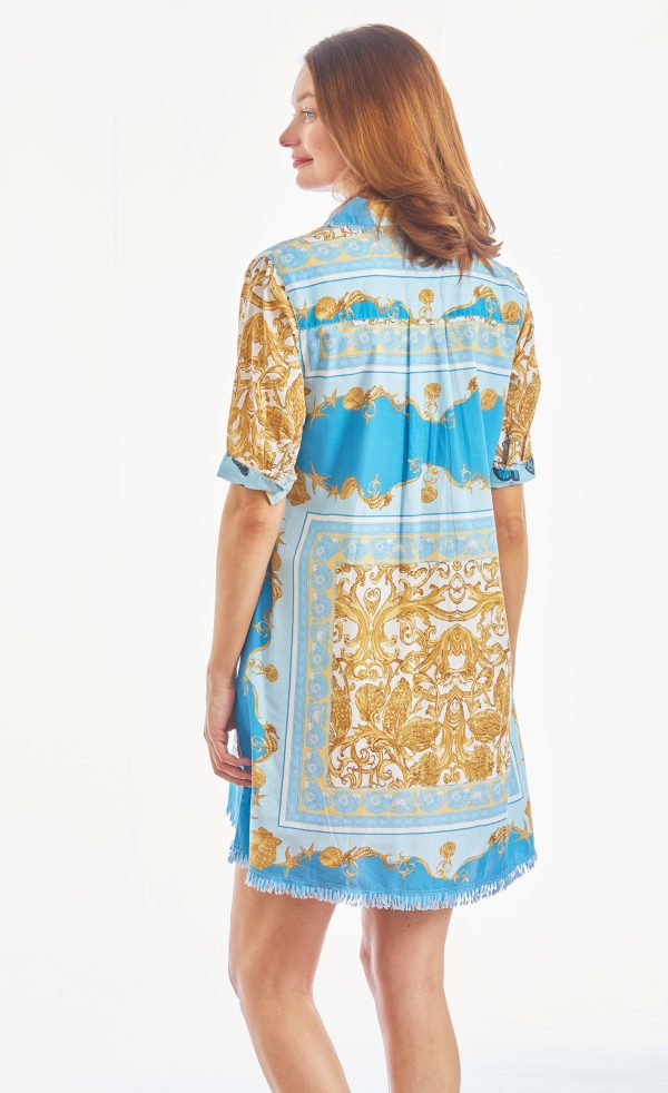 Chatham Dress - Blue Gold Scroll Print Cheap