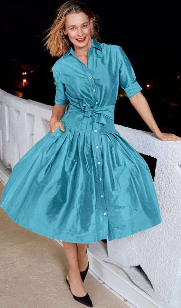 Mrs Maisel Silk Dress - Turquoise Online Sale